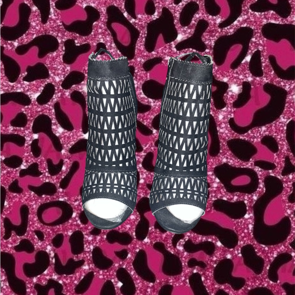 2010s just fab Black open toe ankle boot heels